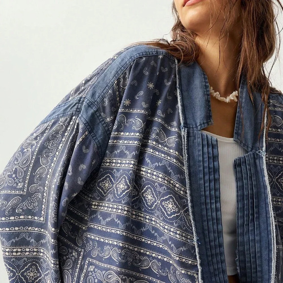 Blue Boho Women's Loose Casual Drop Shoulder Jacket - Picture 6 of 8